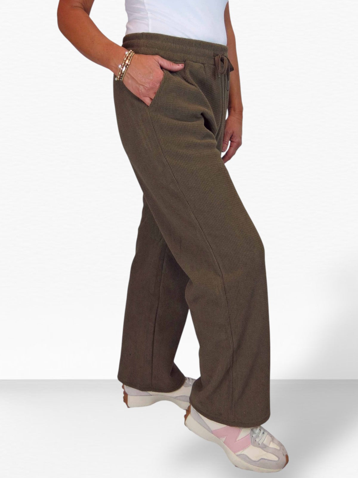 Fleece Lined Waffle Cord Trousers Brown