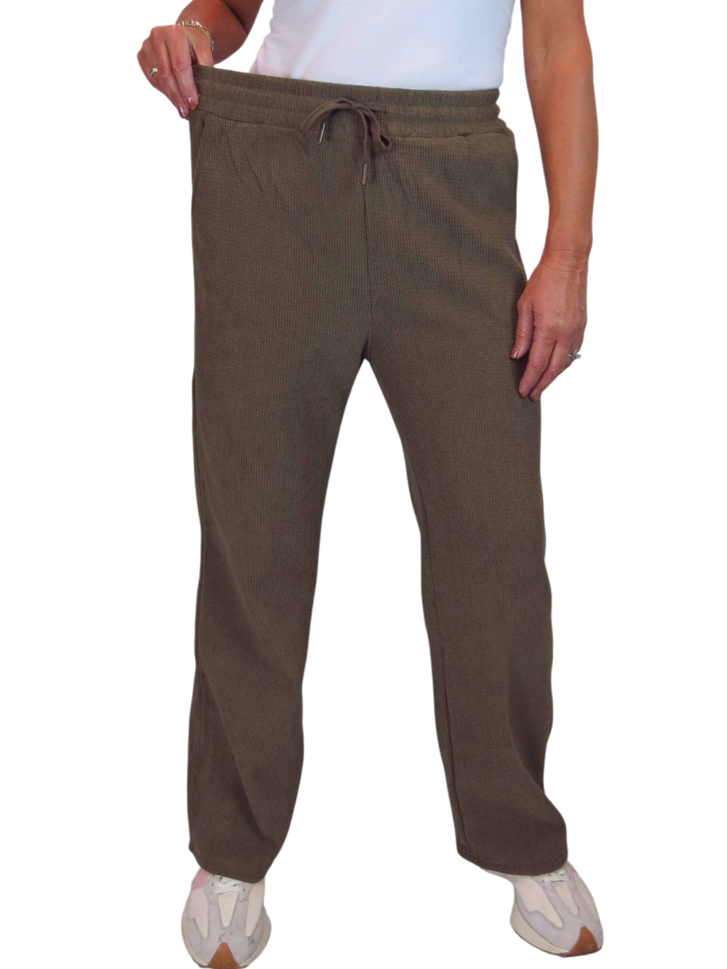 Fleece Lined Waffle Cord Trousers Brown