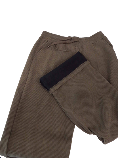 Fleece Lined Waffle Cord Trousers Brown