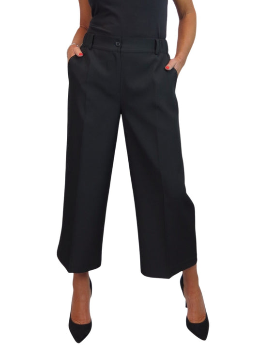 Wide Leg Cropped Tailored Trousers Smart Black