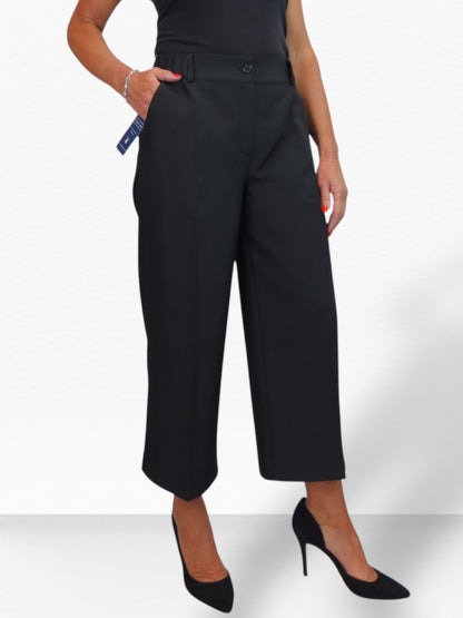 Wide Leg Cropped Tailored Trousers Smart Black