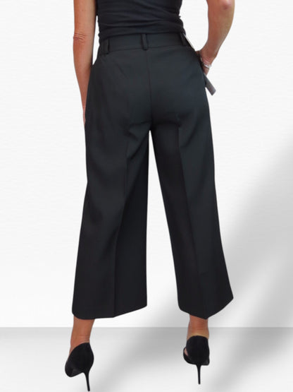 Wide Leg Cropped Tailored Trousers Smart Black