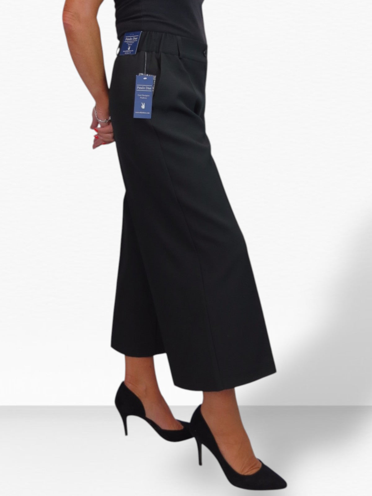 Wide Leg Cropped Tailored Trousers Smart Black