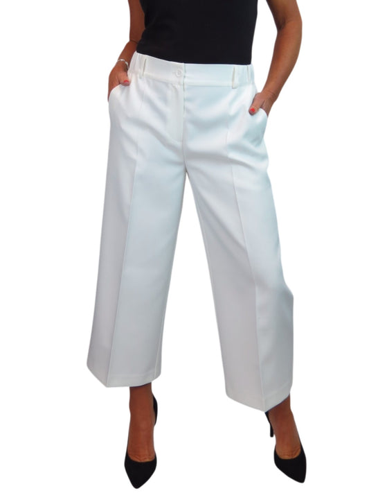 Wide Leg Cropped Tailored Trousers Smart Cream