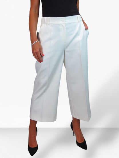 Wide Leg Cropped Tailored Trousers Smart Cream