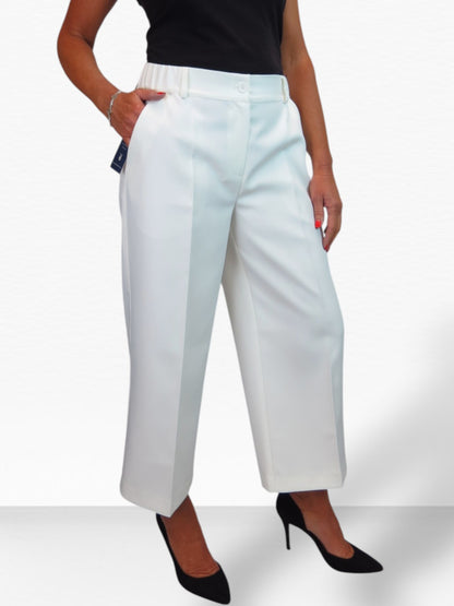 Wide Leg Cropped Tailored Trousers Smart Cream