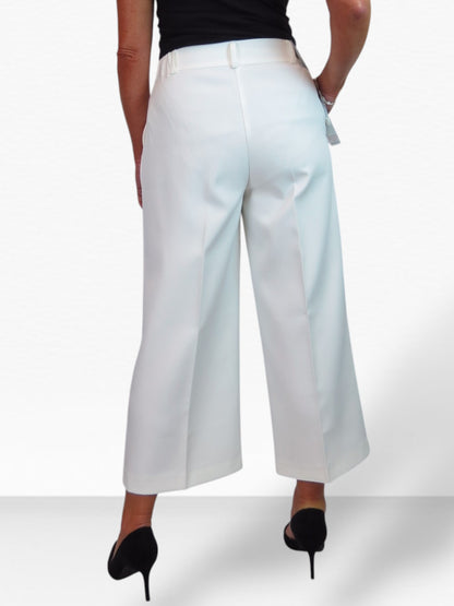 Wide Leg Cropped Tailored Trousers Smart Cream