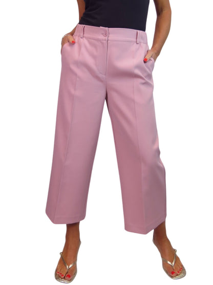 Wide Leg Cropped Tailored Trousers Smart Pink
