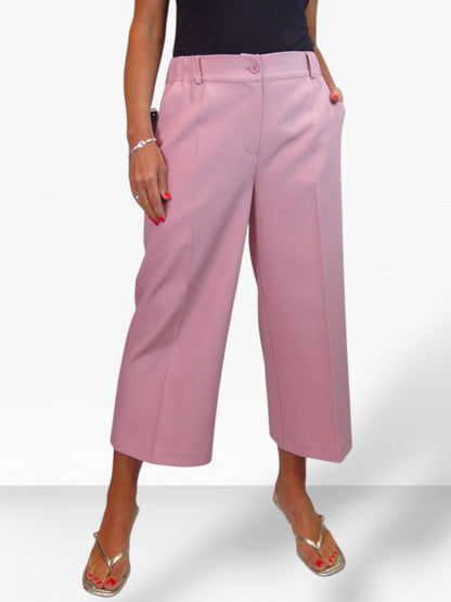 Wide Leg Cropped Tailored Trousers Smart Pink