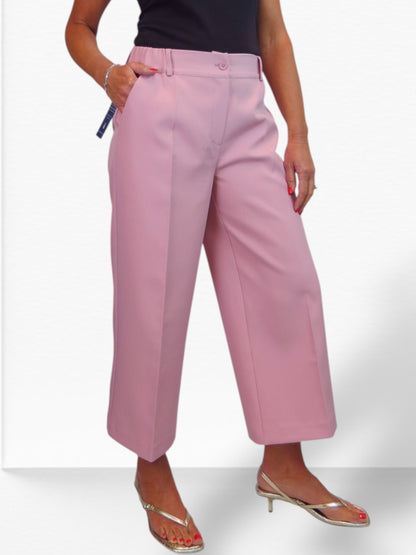 Wide Leg Cropped Tailored Trousers Smart Pink