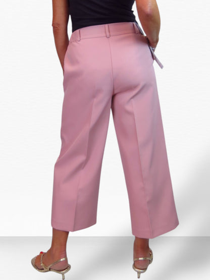 Wide Leg Cropped Tailored Trousers Smart Pink