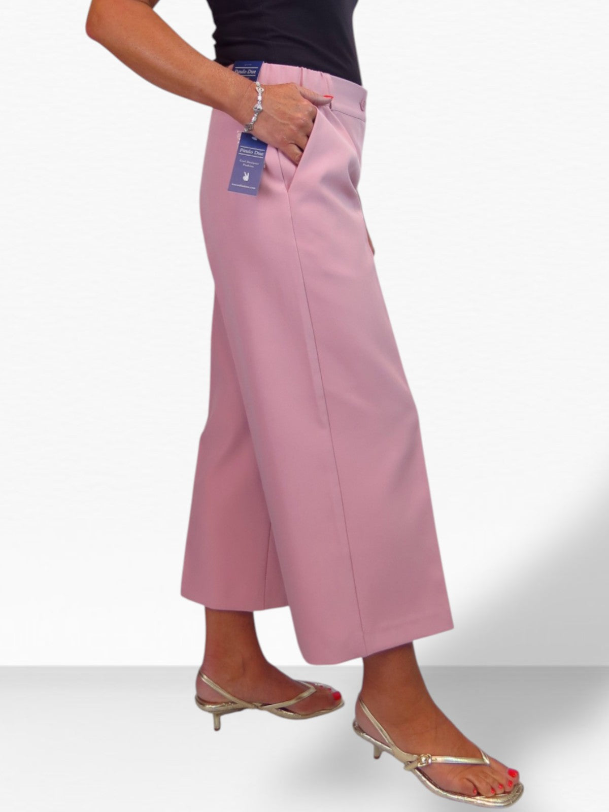 Wide Leg Cropped Tailored Trousers Smart Pink