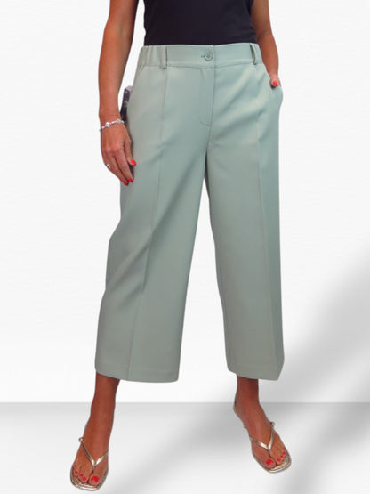 Wide Leg Cropped Tailored Trousers Smart Sage Green