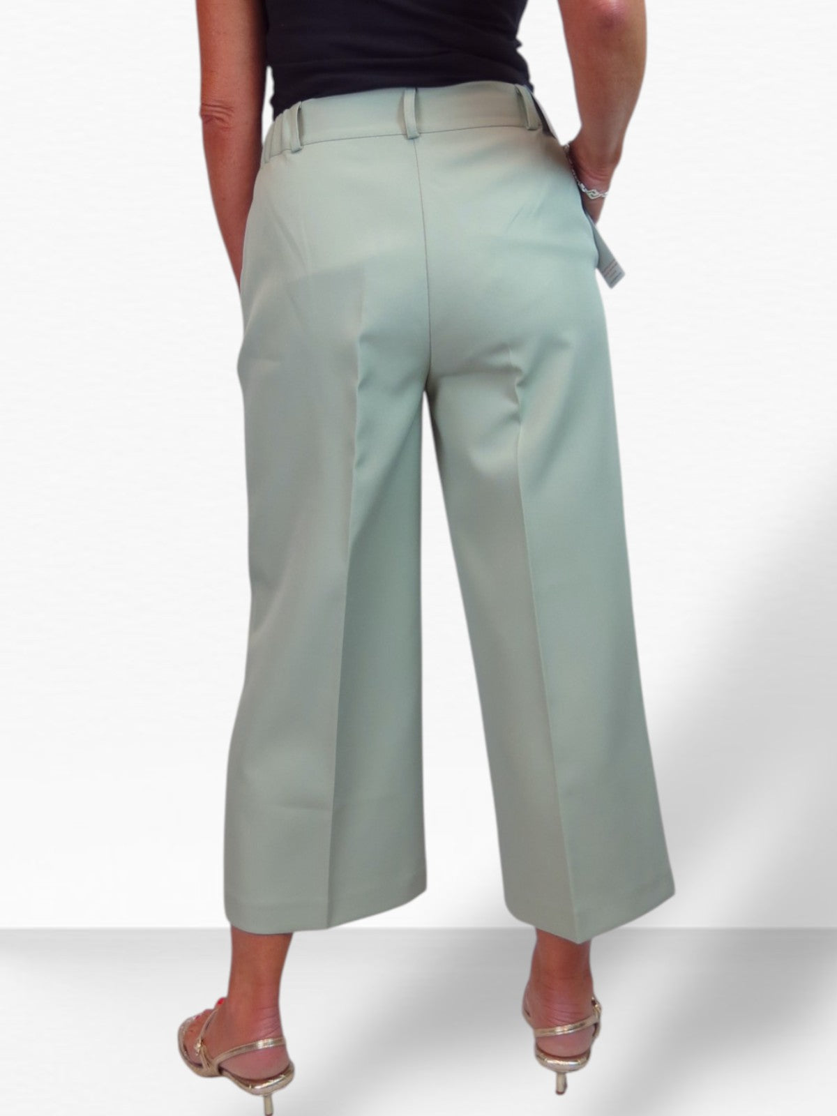 Wide Leg Cropped Tailored Trousers Smart Sage Green