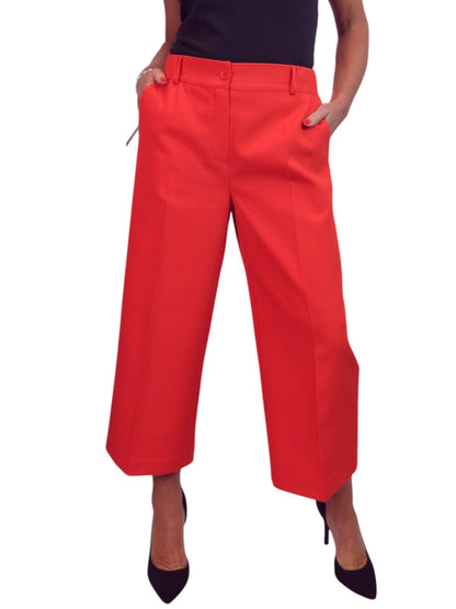 Wide Leg Cropped Tailored Trousers Deep Smart Coral