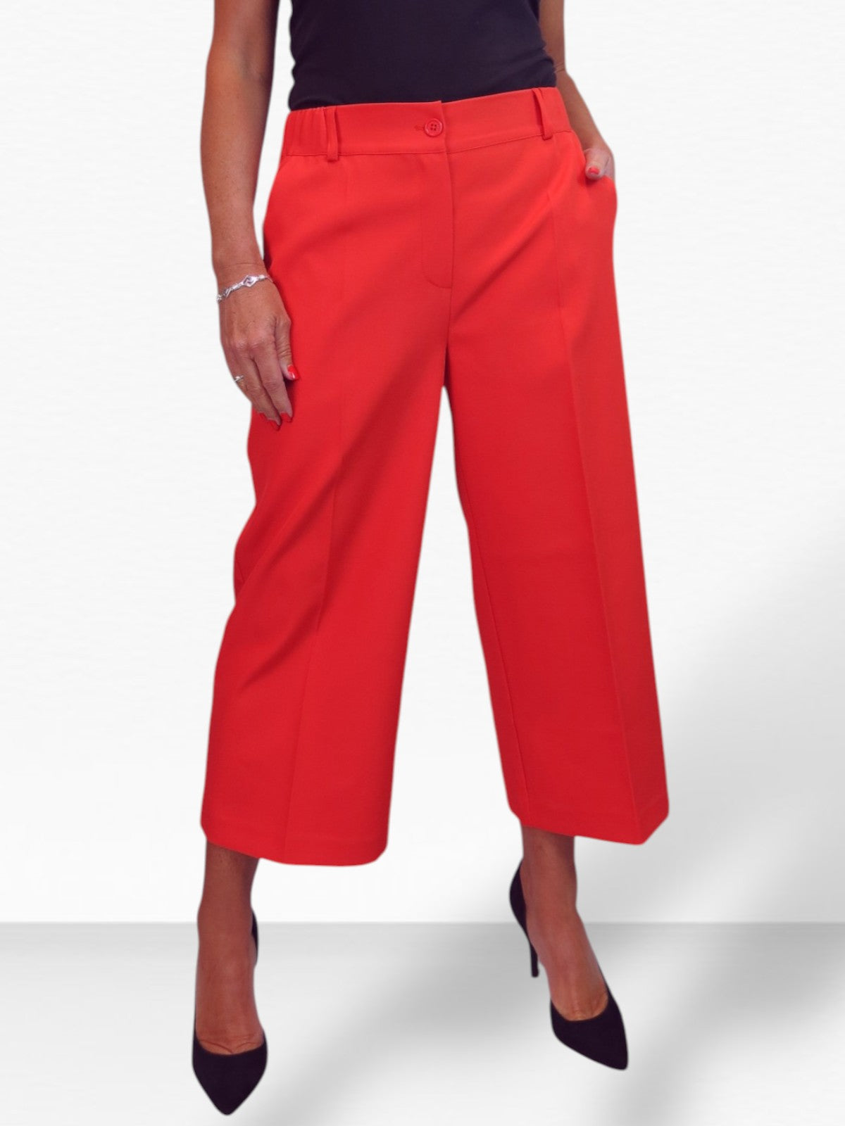 Wide Leg Cropped Tailored Trousers Deep Smart Coral