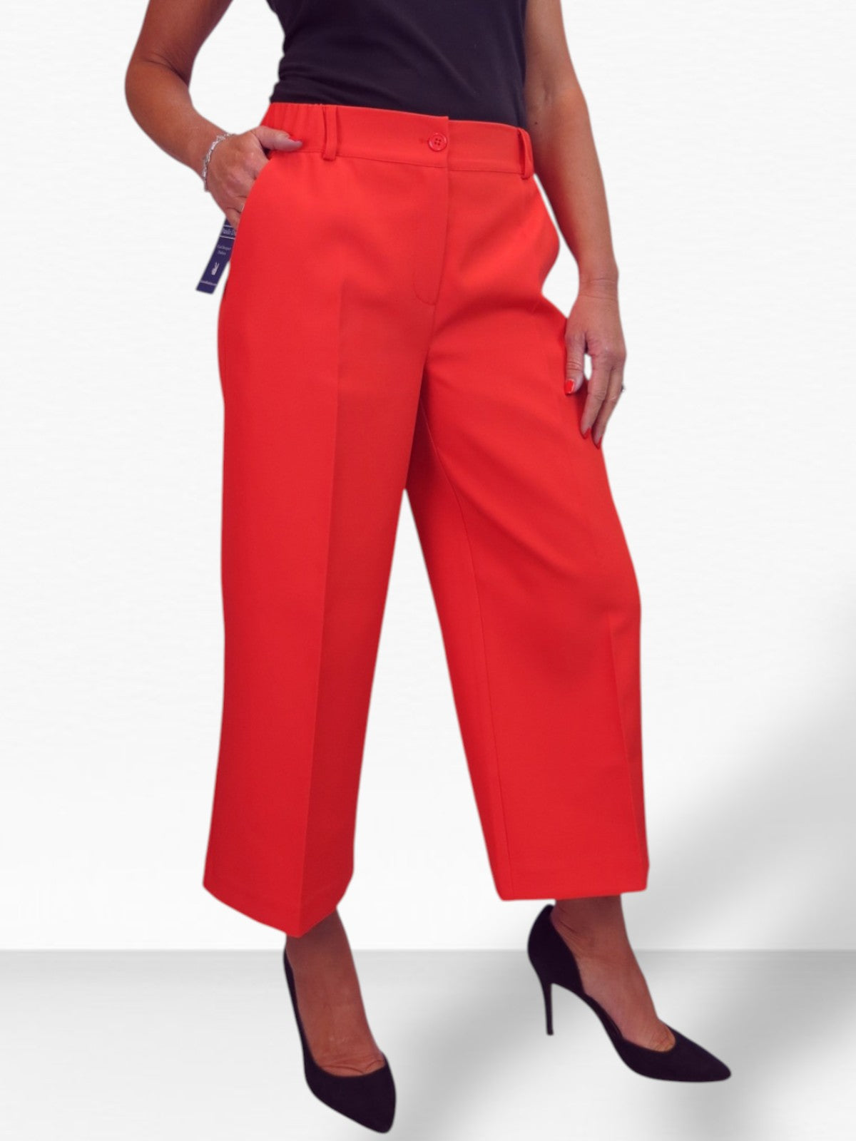 Wide Leg Cropped Tailored Trousers Deep Smart Coral