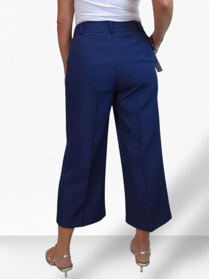 Wide Leg Cropped Tailored Trousers Navy Smart Blue