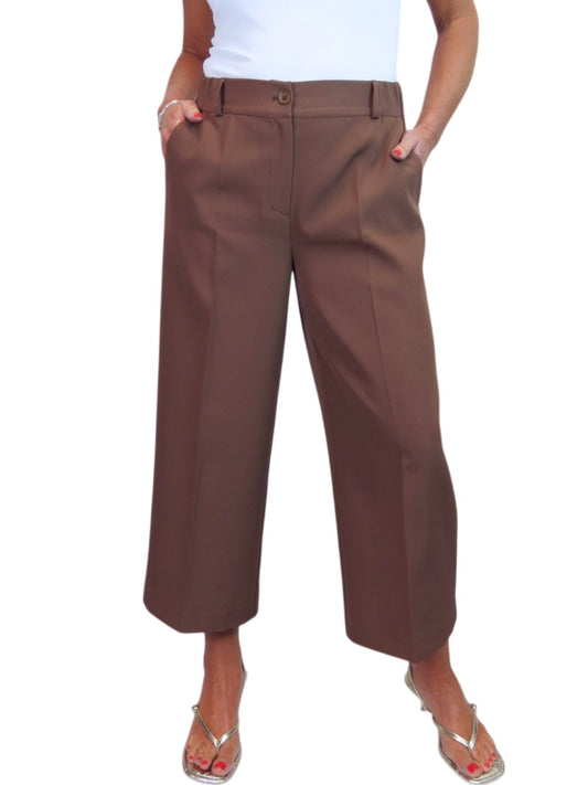 Wide Leg Cropped Tailored Trousers Caramel Smart Brown