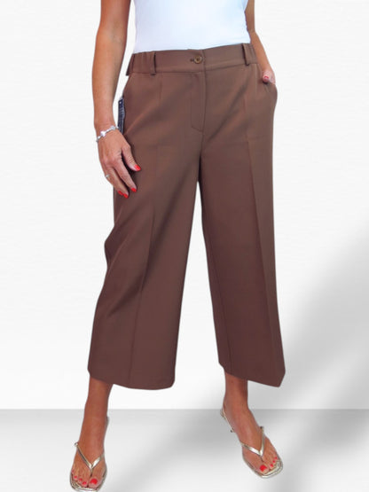 Wide Leg Cropped Tailored Trousers Caramel Smart Brown