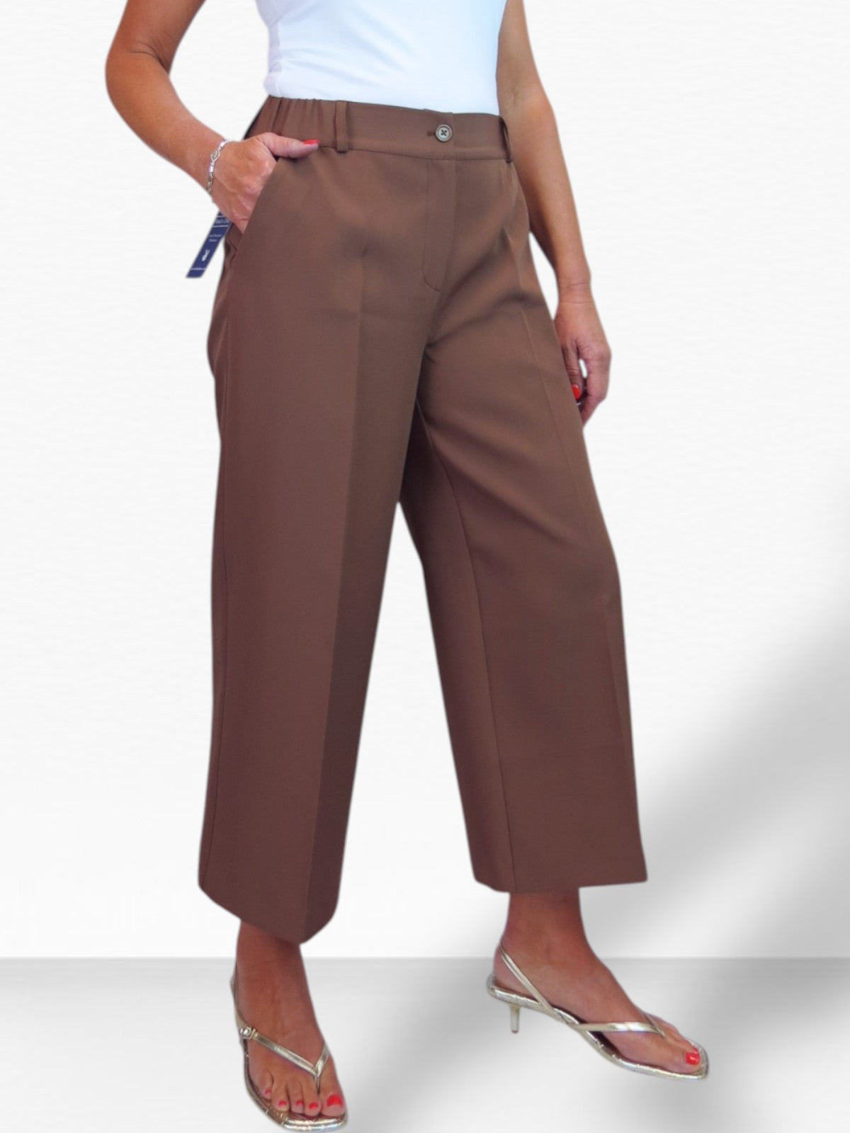 Wide Leg Cropped Tailored Trousers Caramel Smart Brown