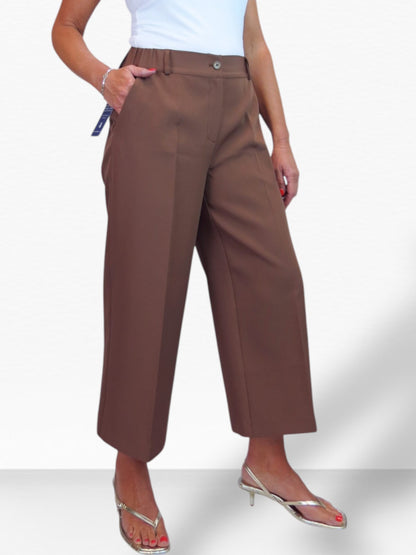 Wide Leg Cropped Tailored Trousers Caramel Smart Brown