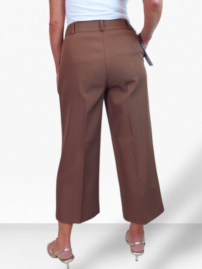 Wide Leg Cropped Tailored Trousers Caramel Smart Brown