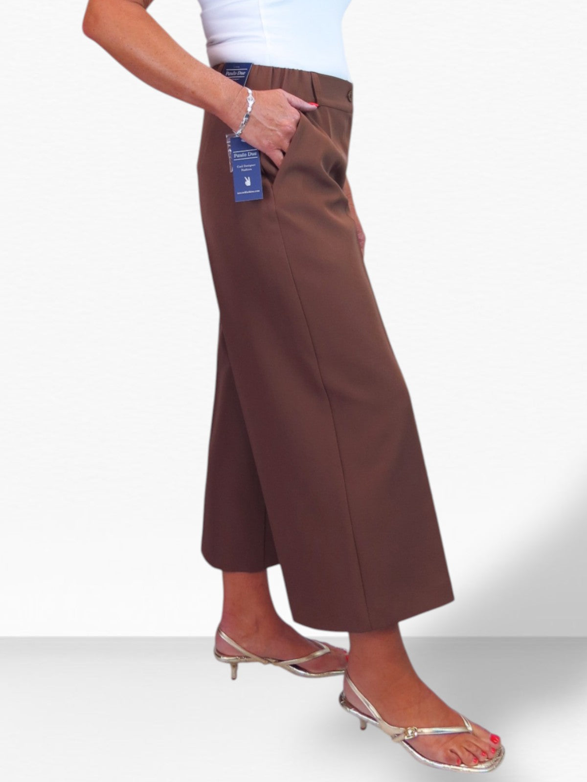 Wide Leg Cropped Tailored Trousers Caramel Smart Brown