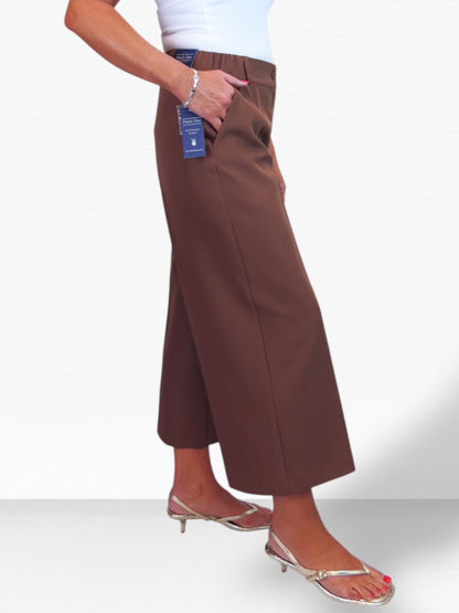 Wide Leg Cropped Tailored Trousers Caramel Smart Brown