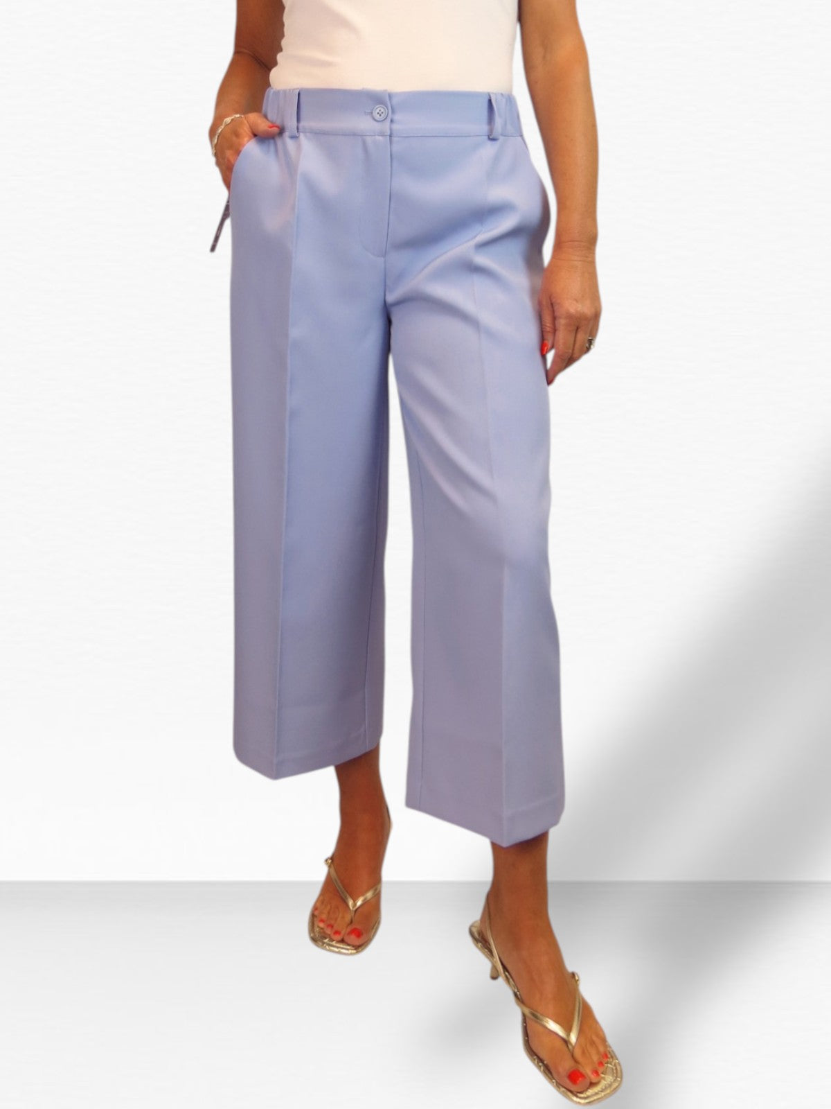 Wide Leg Cropped Tailored Trousers Smart Lilac