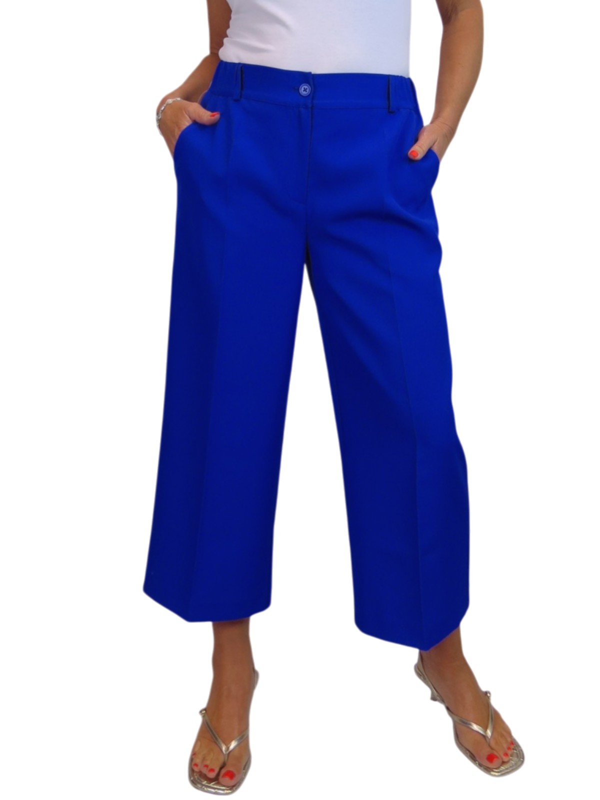 Wide Leg Cropped Tailored Trousers Royal Smart Blue