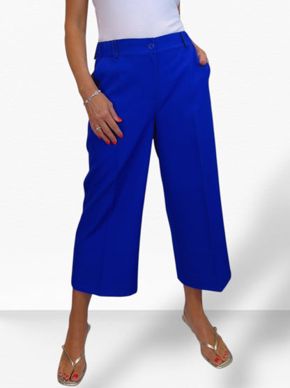 Wide Leg Cropped Tailored Trousers Royal Smart Blue