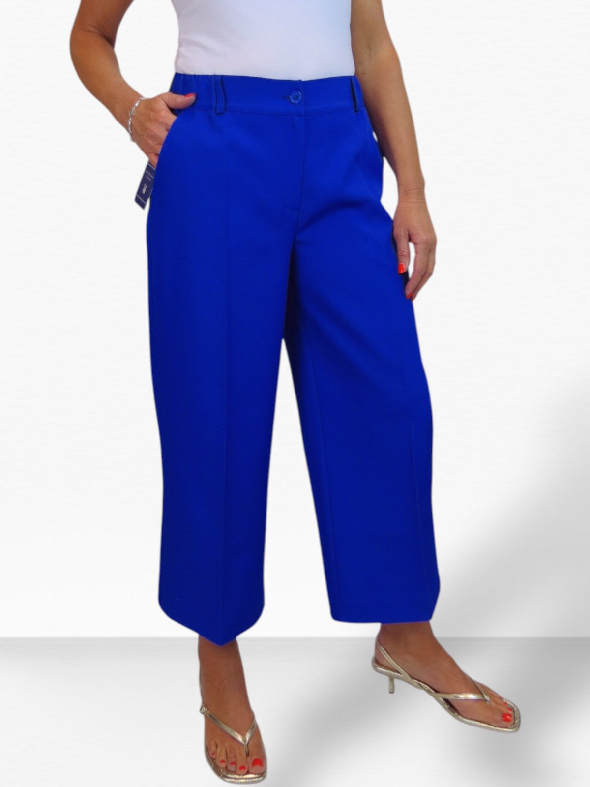 Wide Leg Cropped Tailored Trousers Royal Smart Blue