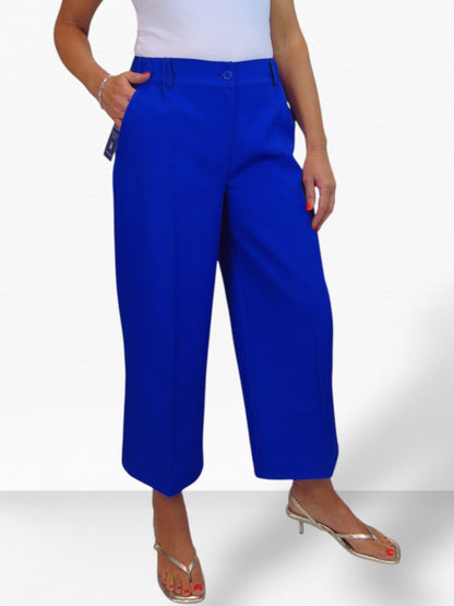 Wide Leg Cropped Tailored Trousers Royal Smart Blue