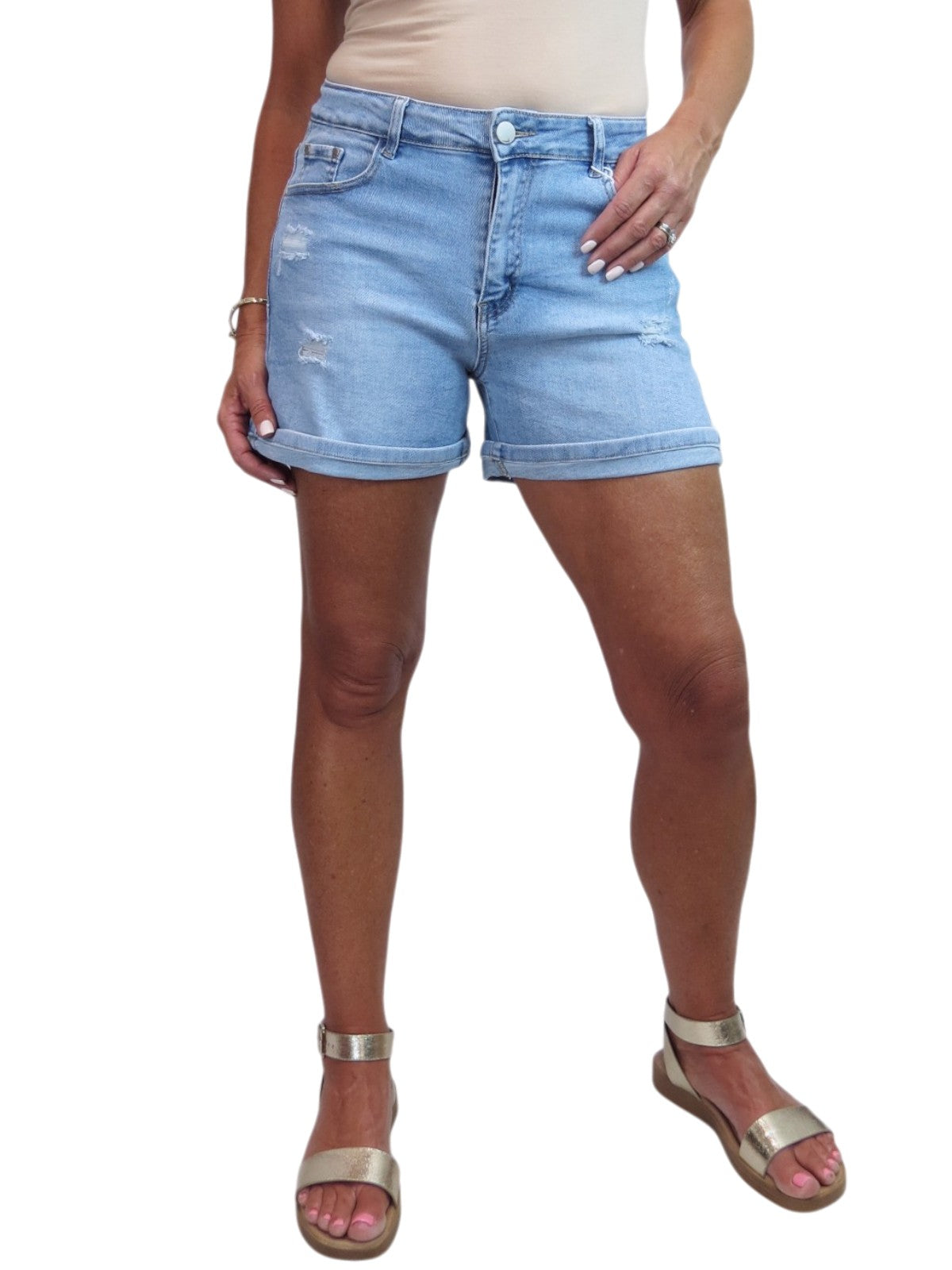 Women's Distressed Stretch Denim Blue Shorts