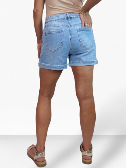Women's Distressed Stretch Denim Blue Shorts