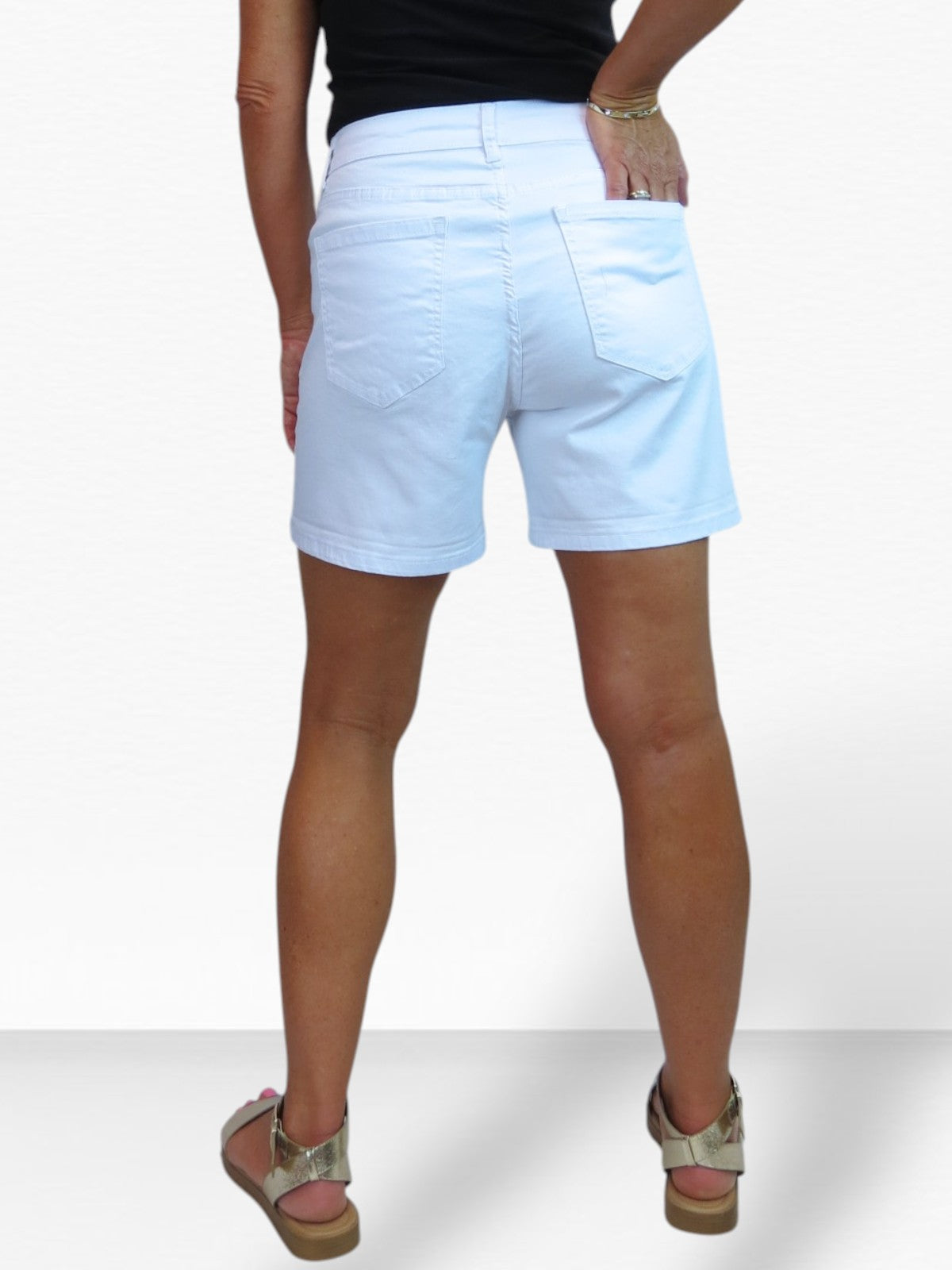 Women's Stretch Denim Coloured Shorts With Turn Up Cuff White