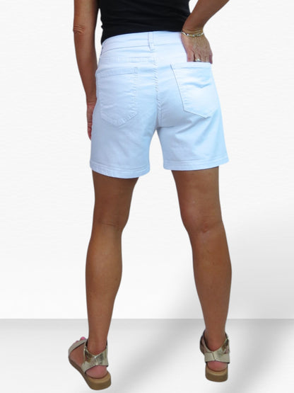 Women's Stretch Denim Coloured Shorts With Turn Up Cuff White
