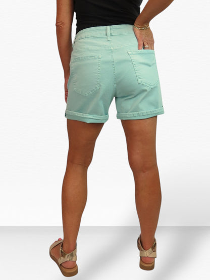 Women's Stretch Denim Coloured Shorts With Turn Up Cuff Mint