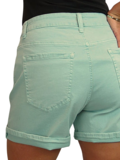 Women's Stretch Denim Coloured Shorts With Turn Up Cuff Mint