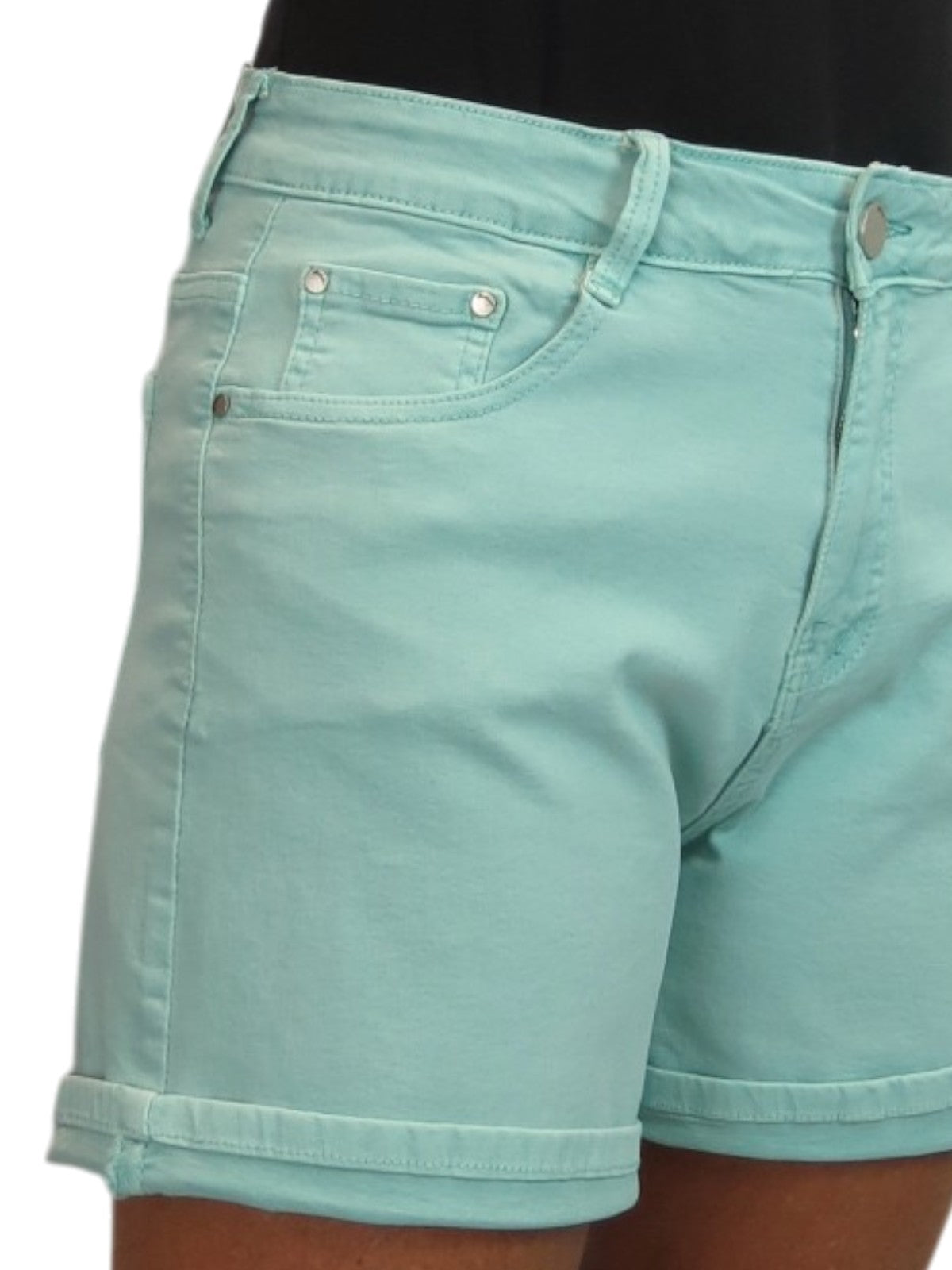 Women's Stretch Denim Coloured Shorts With Turn Up Cuff Mint