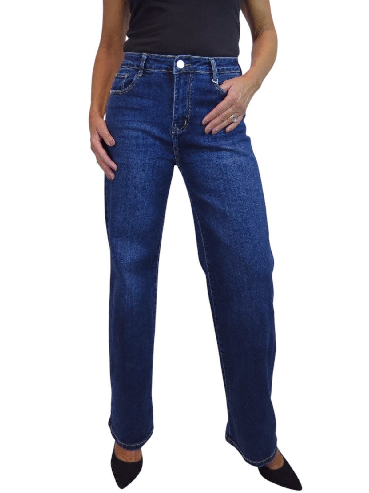 Womens Wide Straight Leg Jeans Blue