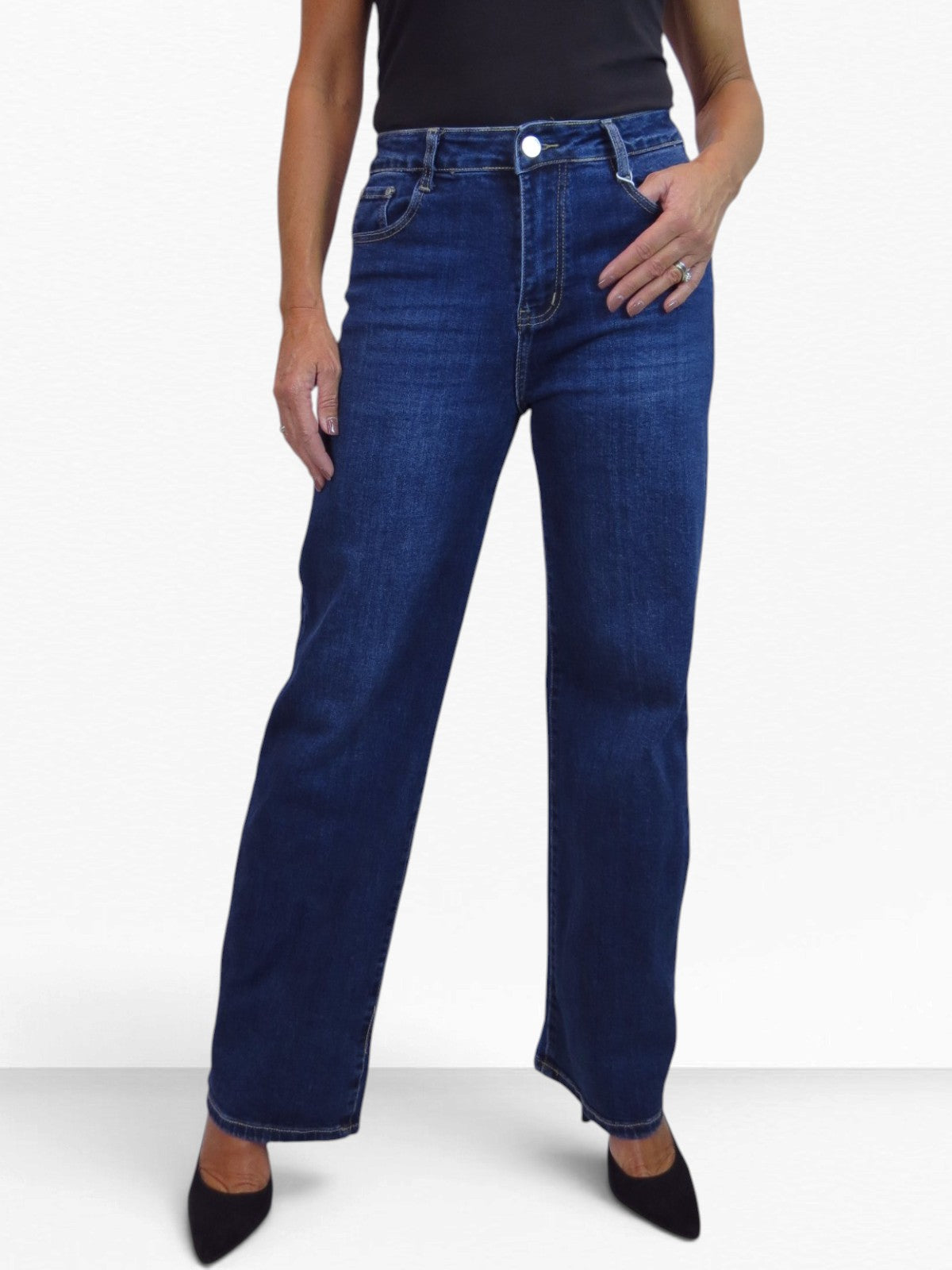 Womens Wide Straight Leg Jeans Blue