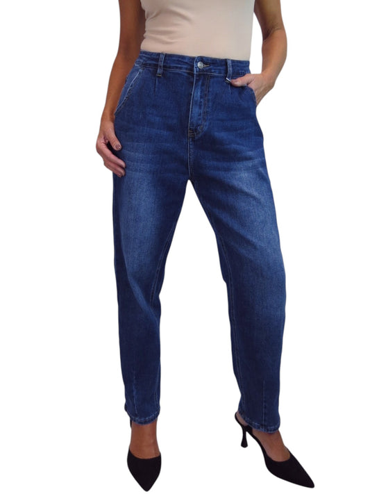 Womens Denim Balloon Barrel Leg Jeans Blue