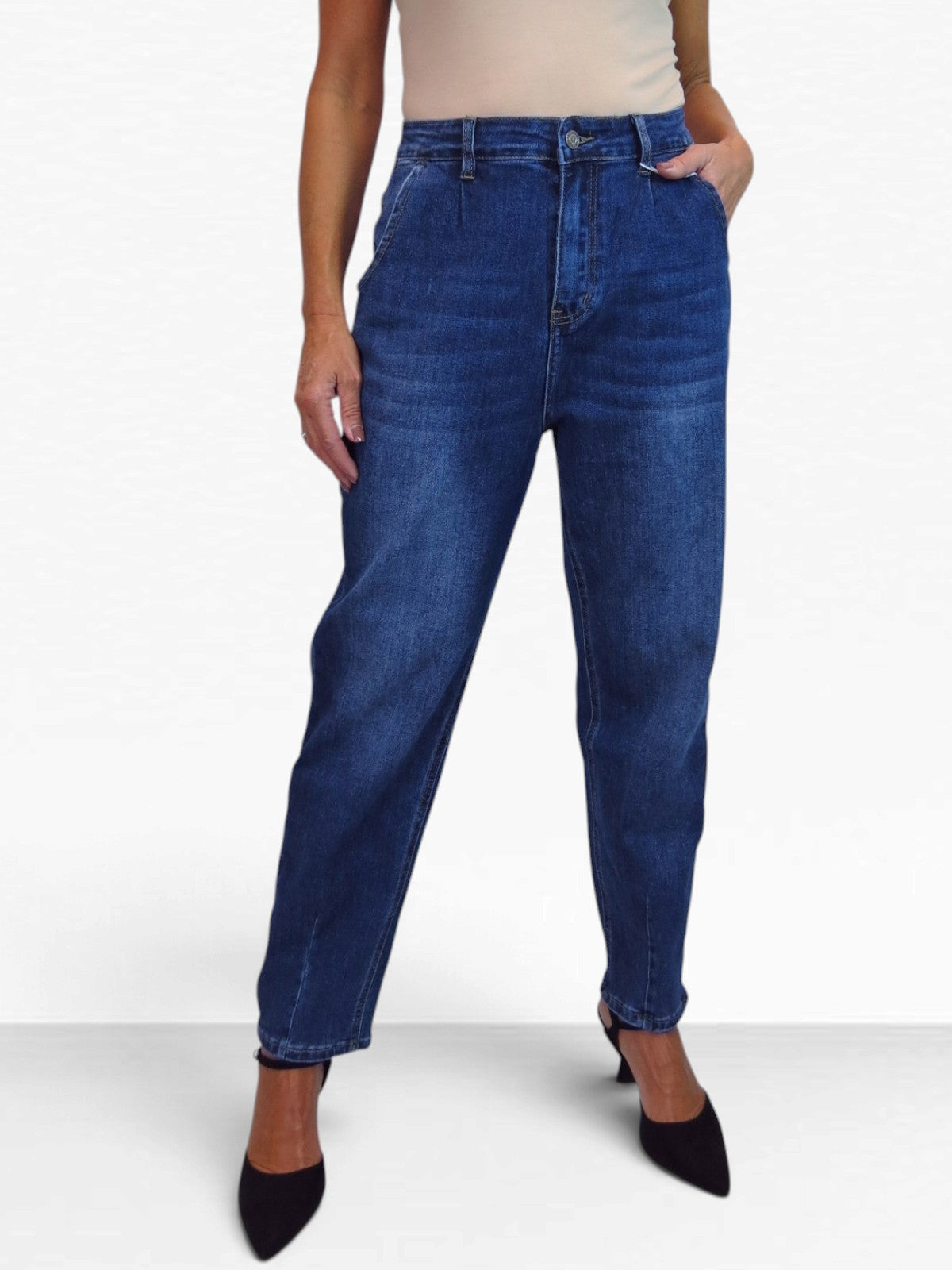 Womens Denim Balloon Barrel Leg Jeans Blue