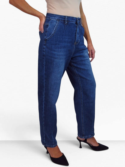 Womens Denim Balloon Barrel Leg Jeans Blue