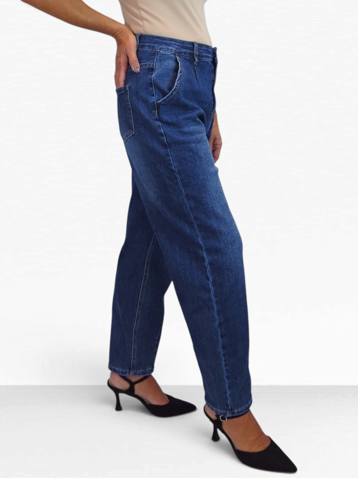 Womens Denim Balloon Barrel Leg Jeans Blue