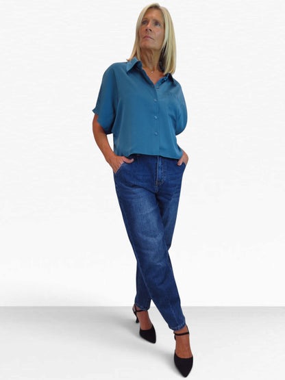 Womens Denim Balloon Barrel Leg Jeans Blue