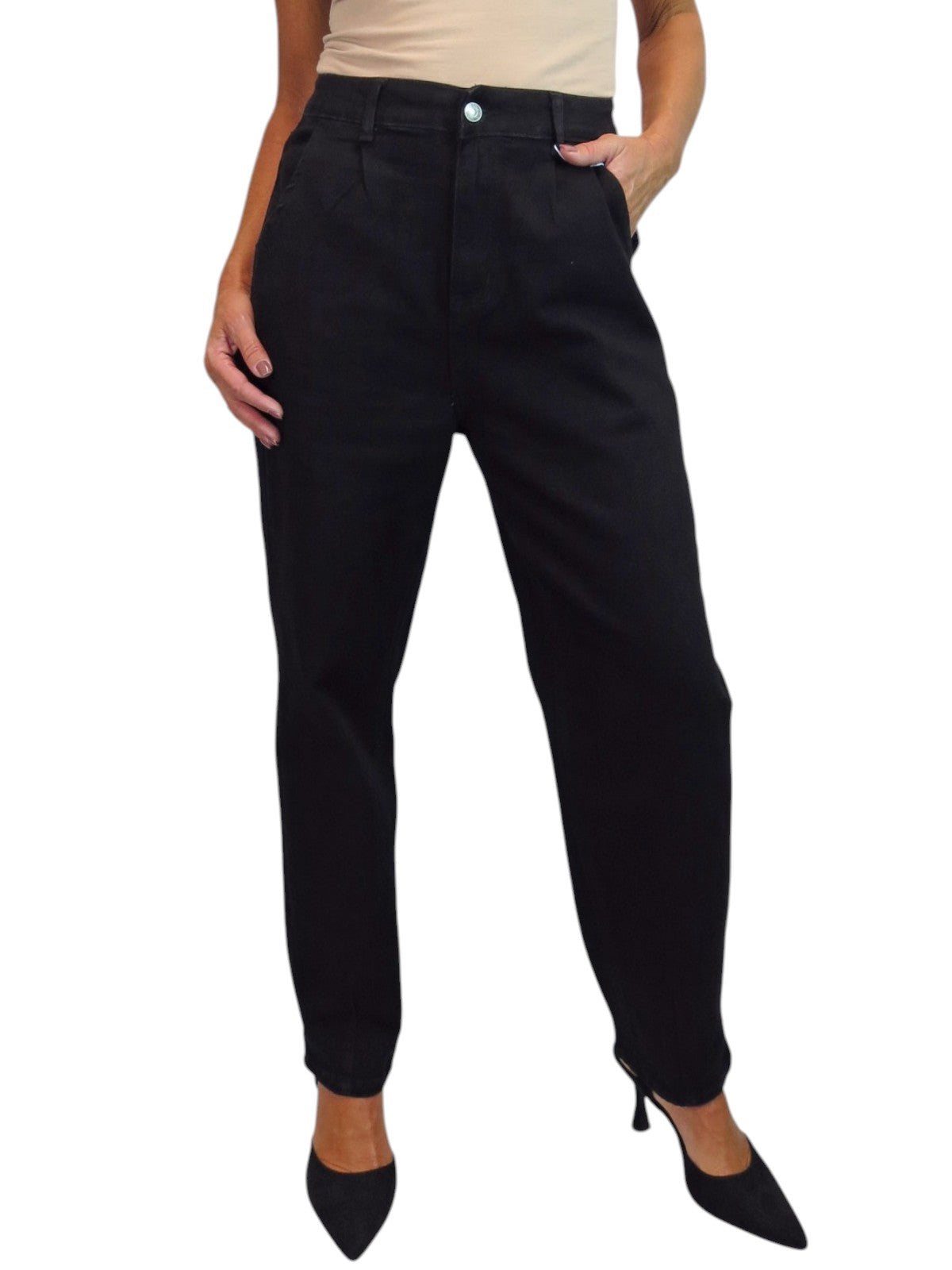 Womens Denim Balloon Barrel Leg Jeans Black