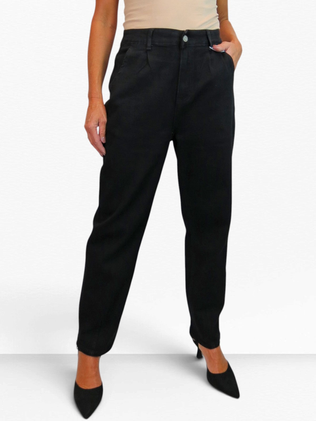 Womens Denim Balloon Barrel Leg Jeans Black